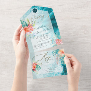 Invitation Tout En Un Fleurs de plage de paradis tropical de PixDezines