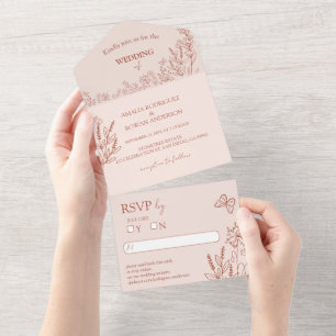 Invitation Tout En Un Fleurs de prairie Mariage Rose mélancolique RSVP