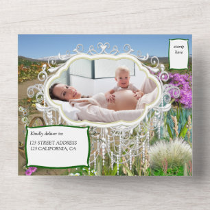 Invitation Tout En Un Fleurs de printemps et FAIRIES Tout en un Baby sho