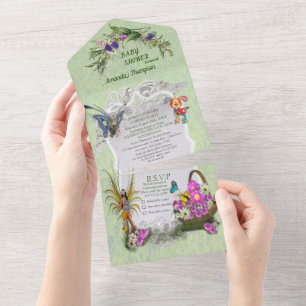 Invitation Tout En Un Fleurs de printemps et FAIRIES Tout en un Baby sho
