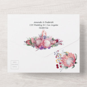 Invitation Tout En Un Fleurs de Protea Royale Mariage Bohème