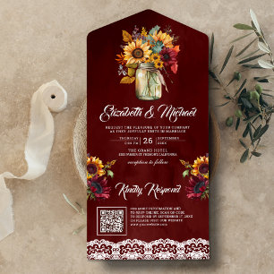 Invitation Tout En Un Fleurs de tournesol de Bourgogne Pot Mason Rouge C