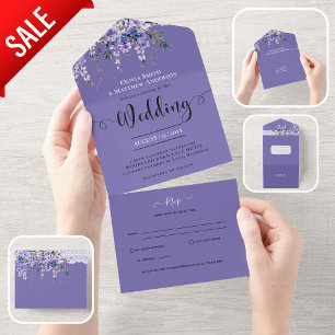 Invitation Tout En Un Fleurs de Wisteria violet tout compris RSVP mariag