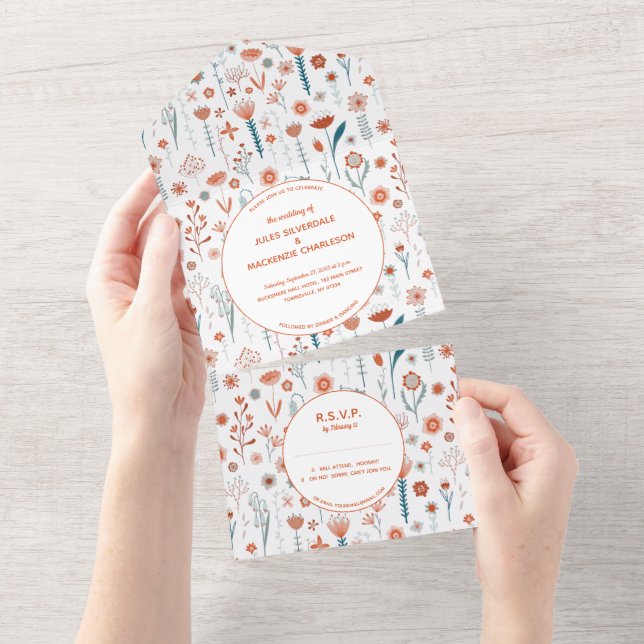 Invitation Tout En Un Fleurs d'été scandinaves Mariage Boho moderne (Déchirure)
