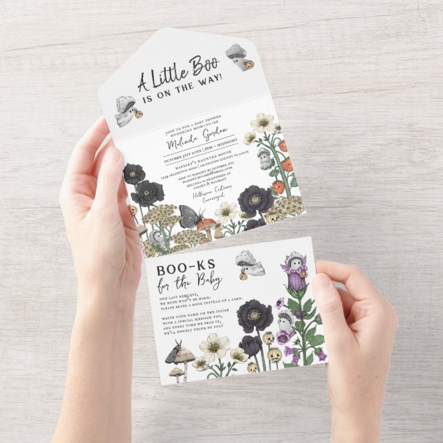 Invitation Tout En Un Fleurs d'Halloween Blancs mignons Baby shower d'Ha (Déchirure)