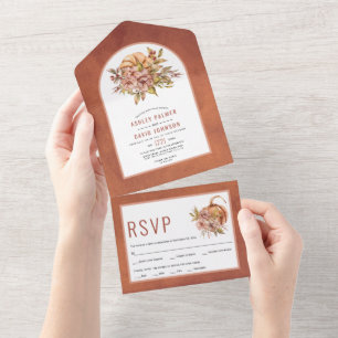 Invitation Tout En Un Fleurs en terre cuite et mariage de automne citrou