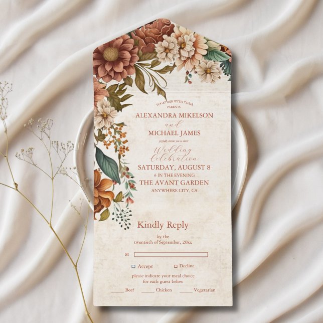 Invitation Tout En Un Fleurs en terre cuite rouille Mariage de automne o (Créateur téléchargé)