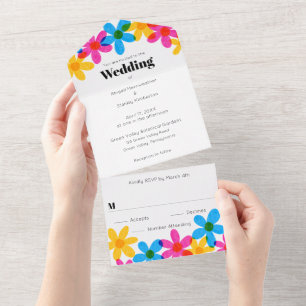 Invitation Tout En Un Fleurs hippies brillantes et audacieuses Mariage d