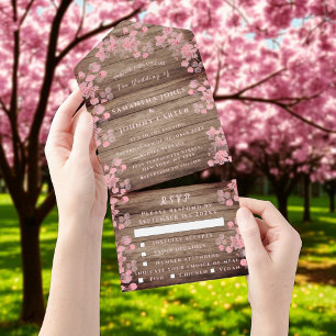 Invitation Tout En Un Fleurs japonaises en fleurs de cerisier rustique S