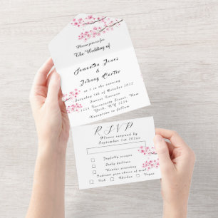 Invitation Tout En Un Fleurs roses japonaises en fleurs de cerises rusti