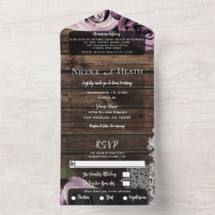 Invitation Tout En Un Fleurs Roses Mauve Rose Glacé Broderie Mariage Boi