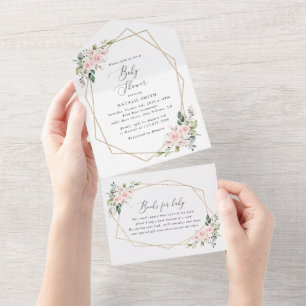 Invitation Tout En Un Fleurs Rouges, Fleurs Roses, Boho, Baby shower