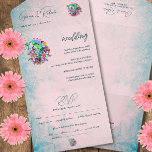 Invitation Tout En Un Fleurs rustiques Coeur Mariage mexicain