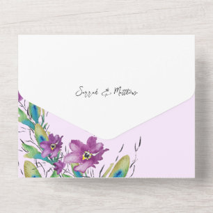 Invitation Tout En Un Fleurs sauvages bleu-violet artistiques aquarelle