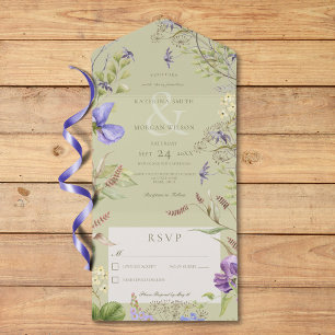 Invitation Tout En Un Fleurs sauvages de Lavande Rustique Sage No Dinner