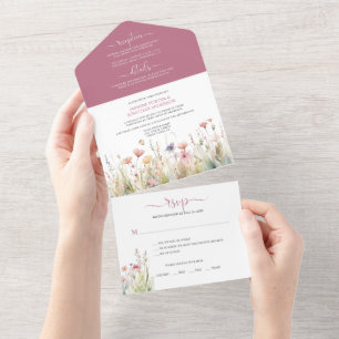 Invitation Tout En Un Fleurs sauvages délicates et colorées aux teintes
