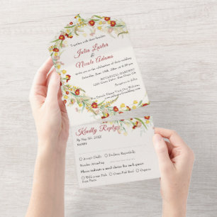 Invitation Tout En Un Fleurs Sauvages Feuillage Jaune Souci Mariage
