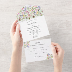Invitation Tout En Un Fleurs sauvages Floral Élégant Mariage Classique 