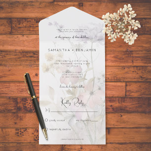 Invitation Tout En Un Fleurs sauvages rustiques en boue sur blanc Pas de
