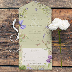 Invitation Tout En Un Fleurs sauvages Rustiques en Lavande Sage Green Pa