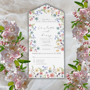 Invitation Tout En Un Fleurs sauvages Verdure Jardin Réponse Mariage