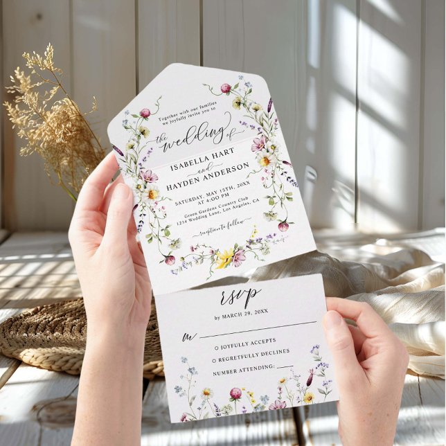 Invitation Tout En Un Fleurs sauvages Wreath Boho Mariage botanique flor (Créateur téléchargé)