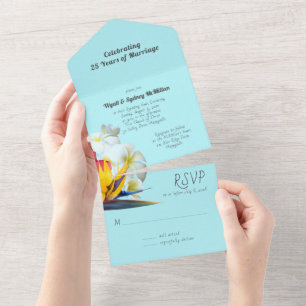 Invitation Tout En Un Fleurs tropicales Mariage Anniversaire Renouveau d