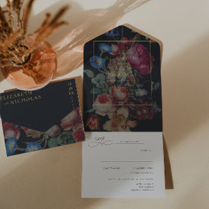 Invitation Tout En Un Fleurs Vintage Sombres Mariage