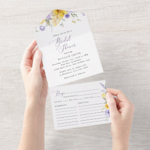 Invitation Tout En Un Fleurs violettes, Fleurs jaunes, Lancer de bouquet
