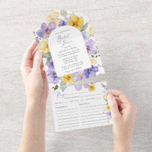 Invitation Tout En Un Fleurs violettes, Fleurs jaunes, Lancer de bouquet