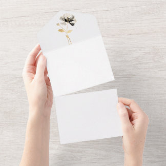 Invitation Tout En Un Floraison Or, noir et crème Fleur à tige unique