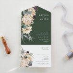 Invitation Tout En Un Floral blanc | Sceau Photo Vert Foncé Et Envoyer<br><div class="desc">Nous avons conçu cette Flore Blanche | Sceau vert foncé et envoyer tout en un Invitation à compléter votre mariage tropical foncé rustique. Avec son aquarelle bohème verdoyante et ses fleurs d'hiver boho modernes, dont la protéa, la dahlia et le lotus séché, le design est sûr de mettre en valeur...</div>