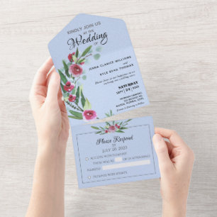 Invitation Tout En Un Floral bleu tout en un mariage Inviter Pas de dema