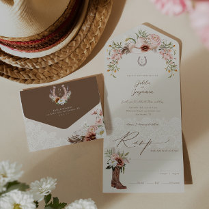 Invitation Tout En Un Floral Cowboy Casquette Pays Western Monogramme Ma