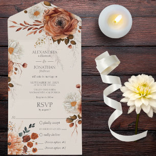 Invitation Tout En Un Floral d'automne rustique sur beige avec options d