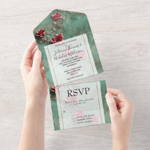 Invitation Tout En Un Floral de Roses rouges vertes