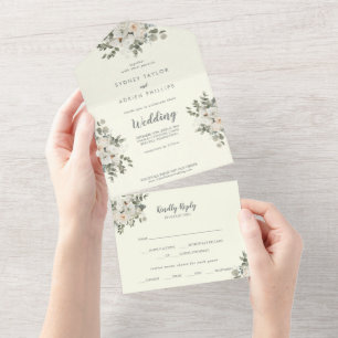 Invitation Tout En Un Floral d'hiver   Mariage ivoire
