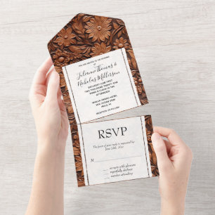 Invitation Tout En Un Floral en cuir Brown Faux