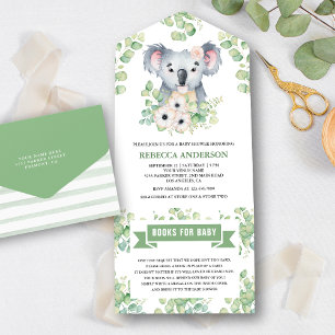 Invitation Tout En Un Floral Eucalyptus Koala Baby shower fille
