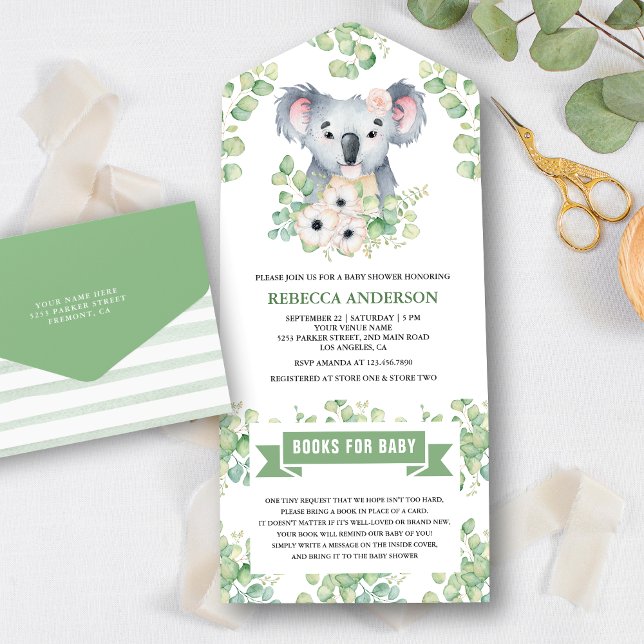 Invitation Tout En Un Floral Eucalyptus Koala Baby shower fille (Créateur téléchargé)