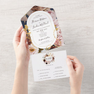 Invitation Tout En Un Floral flush moderne   Sceau Et Envoi De Frame Mar