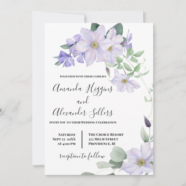 Invitation Tout en un Floral Lilac clematis mariage (Devant)