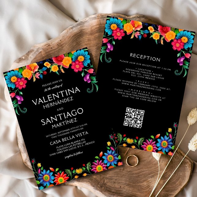 Invitation Tout en un Floral mexicain coloré Mariage Fiesta (Créateur téléchargé)