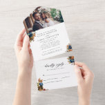Invitation Tout En Un Floral Navy Terracotta Watercolor Photo Wedding<br><div class="desc">Simple Modern Elegant Stylish Navy Blue Terracotta Brown Leaves Greenery Floral Rustic Boho Watercolor Photo RSVP Autumn Fall Holiday Wedding All in One Invitation</div>