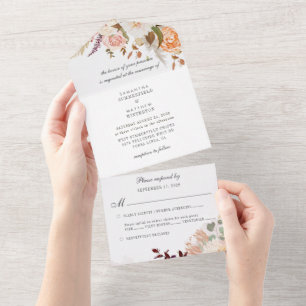 Invitation Tout En Un Floral Pastel Bourgogne Mariage d'aquarelle