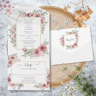 Invitation Tout En Un Floral Rose Mariage géométrique or