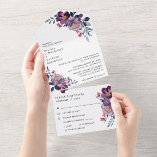 Invitation Tout En Un Floral violet Mariage moderne
