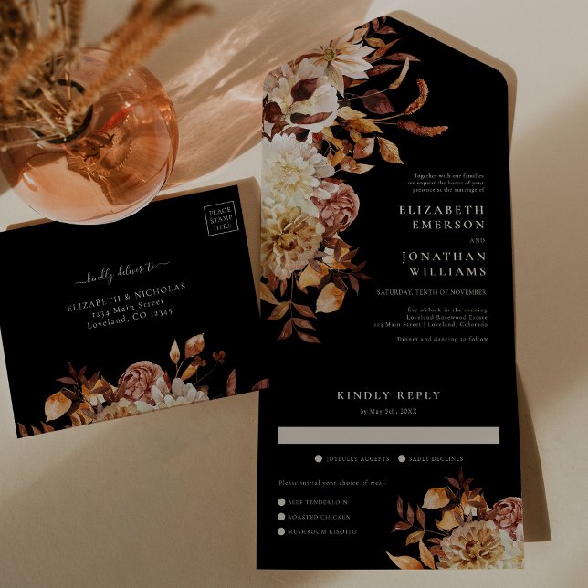Invitation Tout En Un Flore d'automne avec Mariage de repas (Fall Floral with Meals Wedding All In One Invitation
)