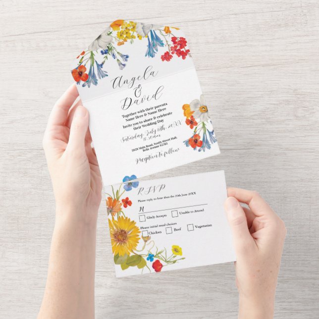 Invitation Tout En Un Flower Spring Delicate Floral Wedding Invite RSVP (Déchirure)