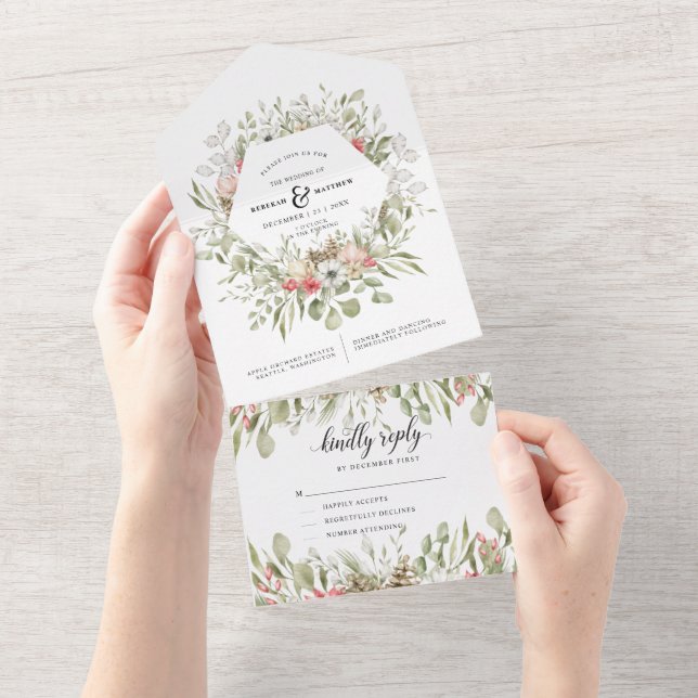 Invitation Tout En Un Foliage forestier hiver tout en un mariage Inviter (Déchirure)